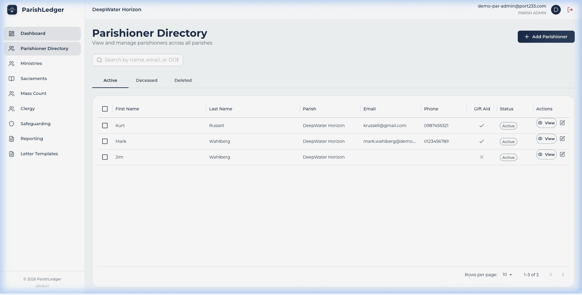 Parishioner Directory in ParishLedger
